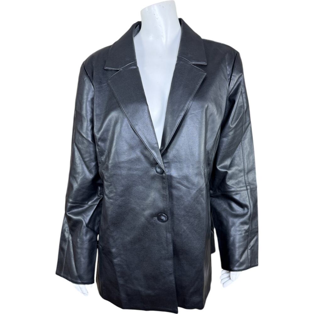 Dennis Basso Luxe Faux Leather‎ Jacket Black Large Petite  NWOT Business Casual